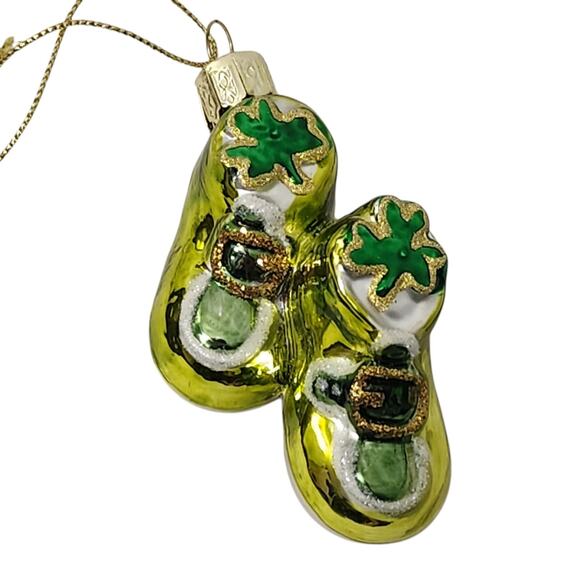 KURT ADLER NOBLE GEMS GREEN IRISH BABY SHOE GLASS ORNAMENT LEPRECHAUN ST PATRICK - Picture 1 of 6